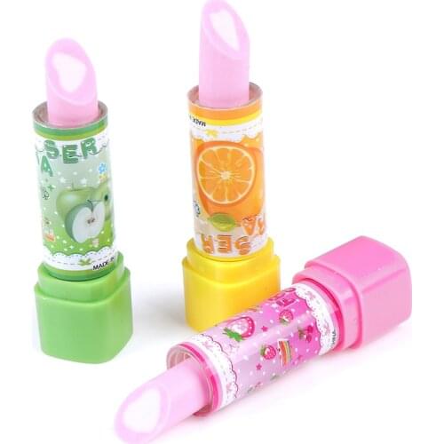 1PC Xmas Gift Pencil Erasers Child Lipstick Shaped Eraser Student Stationery