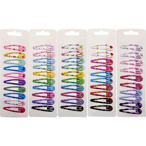 10pcs Mix Color Dif Prints Heart Flower Bow Hairgrip Hair Clip Snap Hair Clips for Children Girls Hair Accessories Women,JXN007