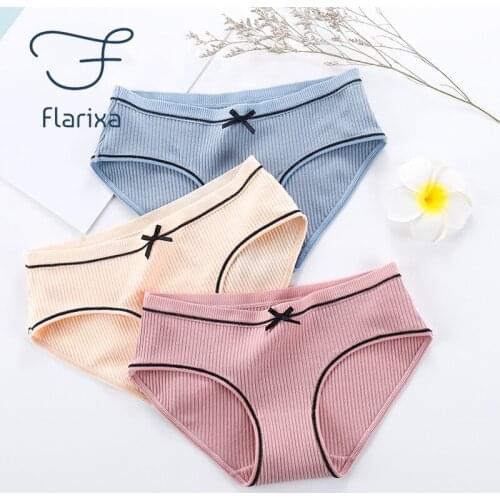 Flarixa 10Pcs Womens Cotton Underwear Pure Color Threaded Comfortable Briefs Mid-waist Breathable Bowknot Underwear Womens