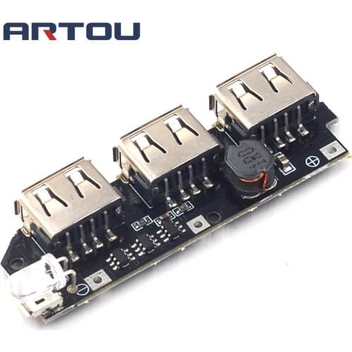 3 USB Output 3V 3.7V 4.2V To 5V 2A 1A Mobile Power Circuit Board Boost Module For DIY Power Bank Lithium Battery LED Indicator