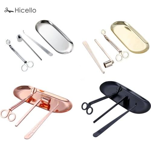 4pcs/set Candle Snuffer Trimmer Hook Tray Luxury Stainless Steel accessory Wick Holder Scissors Home Decoration Rose Gold Silver