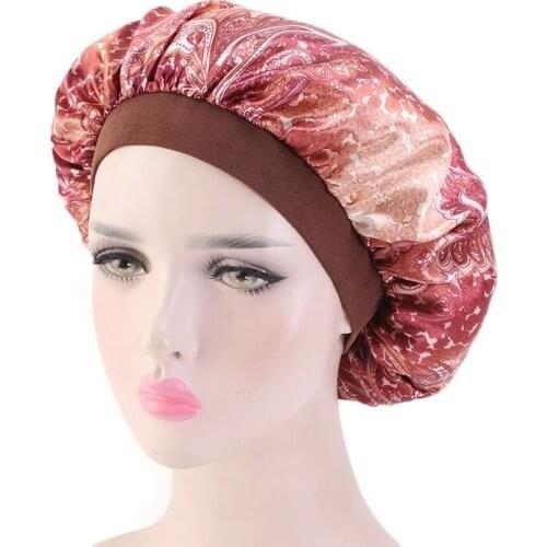 5Colors New Amoeba Satin Elastic Chemotherapy Hat Wide-Brimmed Night Sleep Cap Bonnet Beanie Printing Hair Care Fashion