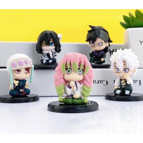 5pcs/set Kawaii Demon Slayer PVC New Japan Anime Action Figure Model Toy Cute Iguro Obanai Uzui Tengen Room Decor Doll Boy Gifts