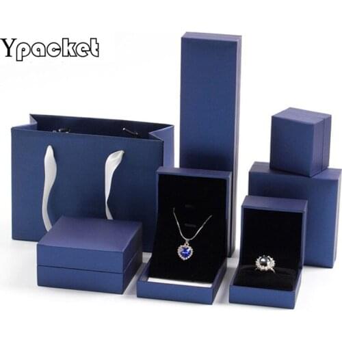 50pcs/lot High Quality Jewelry Box Blue Jewelry Case Ring Earring Packaging Boxes Bracelet Pendant Jewellery Organizer
