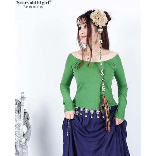 7years Old Lil girl Women 2021 New Lycra Cotton Belly Dance YOGA Long Exposed Shrug Top GWW01