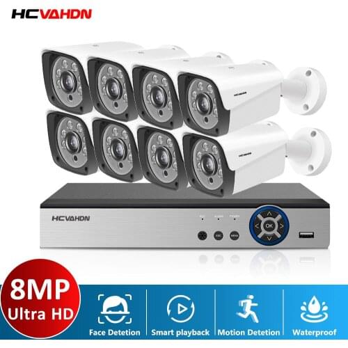 8-Channel 4K Face Detection Video Security System DVR recorder Outdoor Weatherproof CCTV Camera System H.265+ Surveillance Kit