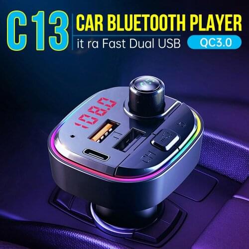 Car MP3 Player RGB Light USB QC3.0 Type-c Charger Car Bluetooth 5.0 FM Transmitter Wireless Handsfree Audio Receiver