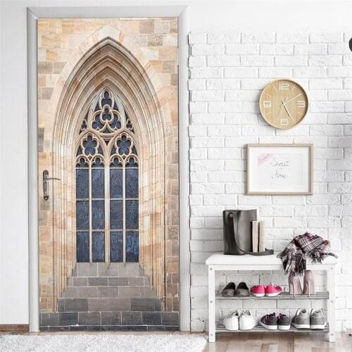 Retro Brilliant Feeling Door Stickers Arched Door 3D Home Decoration Bedroom Living Room Decor Decals Self-Adhesive Two-Pieces