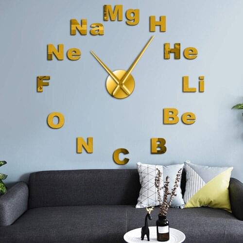 Large 3D DIY Wall Clock Periodic Table of Elements Chemistry Science Subject Mirror Effect Stickers Wall Watch Classroom Decor