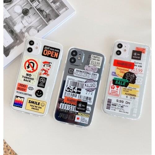 Phone Cases For iPhone 7 8 Plus SE 2020 X XS XR XSMax 12 Mini 11 12 Pro Max Fashion Bar Code Label Soft Airbag TPU Mobile Cover