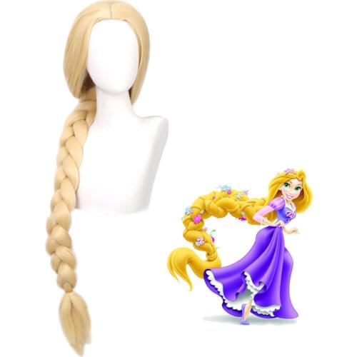 Anime Women Long Wig Rapunzel Tangled Light Blonde Straight Cosplay Hair big braid for women party Wig Accessories