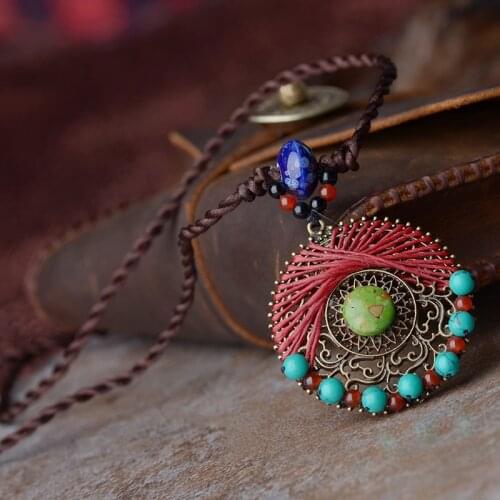 4 DESIGNS Ethnic Jewelry national wind vintage handmade weave bohemian necklace,stone ceramic and stones vintage necklace
