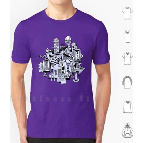 Jumbled City T Shirt Big Size 100% Cotton Building Sketch Cities Town Skyscraper Architexture Lookingup Lines Geometry