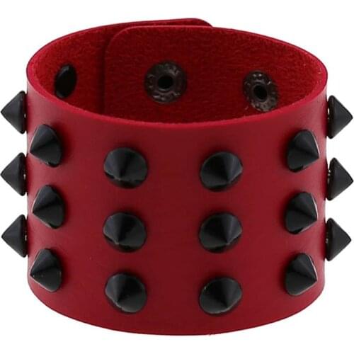 Faux Leather Spike Bracelet Punk Wide Snap Button Wrap Bracelets Wristband For Men Women Punk Gothic Emo Rock Armbands