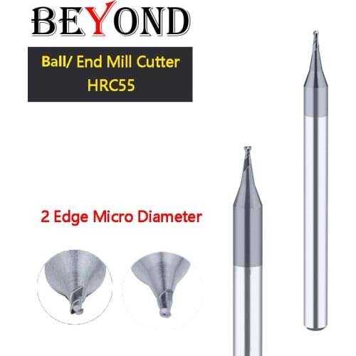 BEYOND 2 Edge Ball Type Vertical Milling Cutter Micro Diameter Carbide CNC Milling Machine Center 0.15-0.9 HRC55