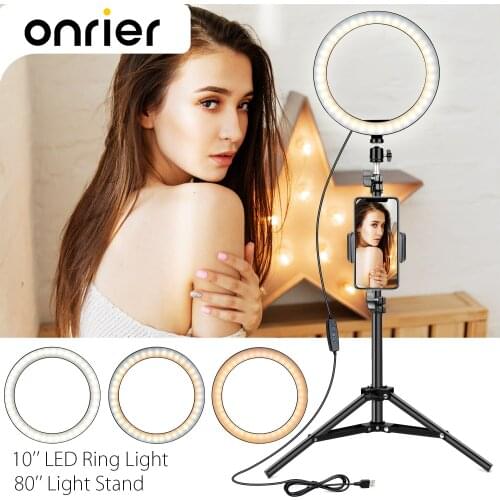Onrier 10.2 Inch Ring Light with Stand LED Selfie Ring Lamp for Phone Tripod and Phone Holder for TikTok youtube Video OLS07C
