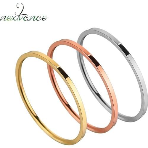 Nextvance Stainless Steel 1mm Finger Love Simple Ring Gold Rose Smooth Engagement Wedding Couple Rings For Lovers Jewelry Gift