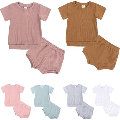 Infant Baby Boys Girls Clothing Sets Summer Newborn Baby Boys Girls Clothes Suit Thread Cotton Short Sleeve T-shirt+PP Shorts
