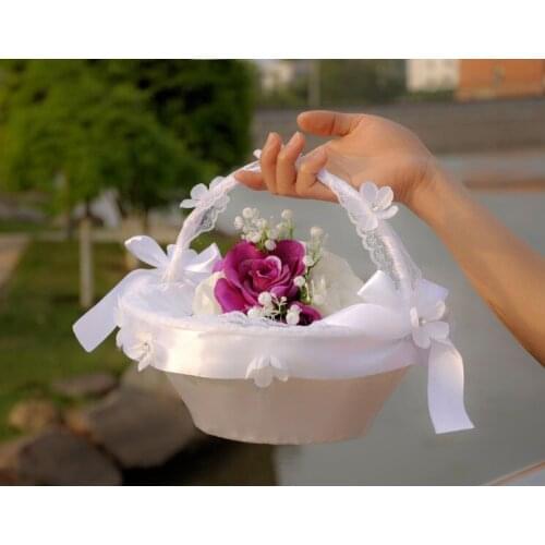 Satin and lace basket for wedding flower girl or gift basket cestas de casamento free shipping