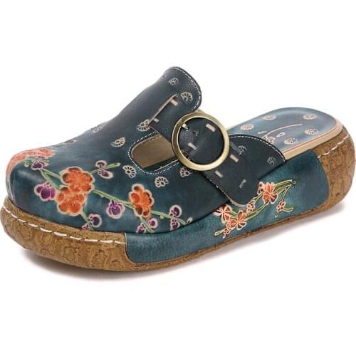 New Leather SandalsRetro thick-soled slippersHigh heel leather slippersLeather shoes