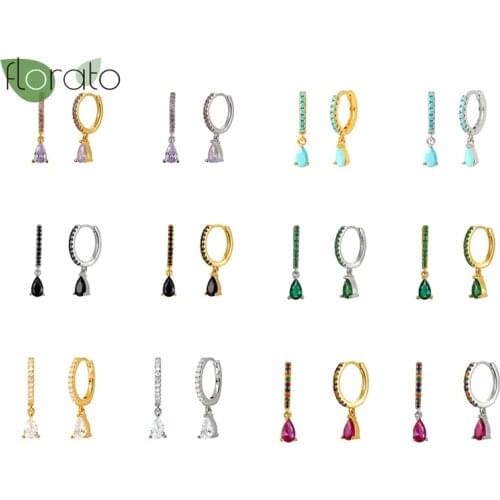 Colorful CZ Crystal Hoop Earrings Set 925 Silver Ear Buckle Huggies Earrings for Women Skinny Rainbow Classic Charming Earrings