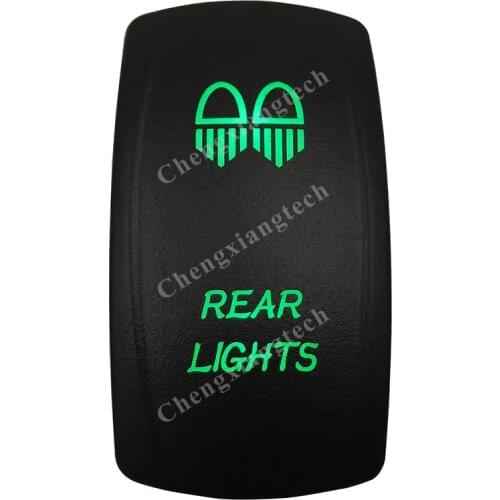 DC 12V 24V REAR LIGHTS Rocker Switch GREEN Led lamp 5 Pin ON/OFF SPST Waterproof IP66