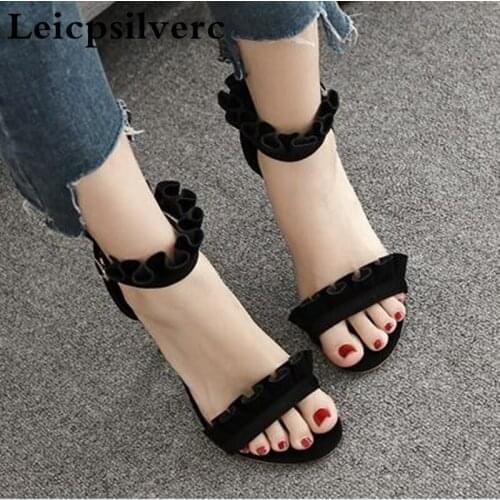 Summer new student women shoes black Rome high heels buckled women sandals