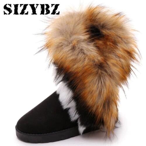 Fashion Faux Fox Hair Womens Boots Winter New Ankle Boots Ladies Snow Boots The Tube Cotton Boots Comfortable Warm Women Boots