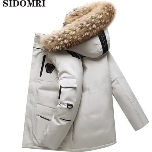 Winter Thicken Mens Jackets Big Fur Collar Warm Parka -30 degrees Men Casual 90% Coats Winter Snow Fashion Overcoat