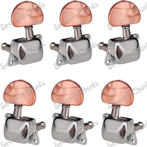 A Set Chrome Semiclosed Gear Acoustic Guitar Tuning Peg Tuners Machine Heads - Coffee Semicircle Button - 3R3L - 2L4R - 4R2L