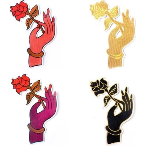 50pcs/lot Embroidery Patches Letters Clothing Decoration Accessories Rose In Hand Diy Iron Heat Transfer Applique Clothes