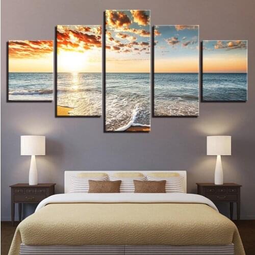 Wall Art Poster Modern Home Decor Living Room 5 Pcs Sunset Landscape Sea Beach Canvas Print Painting Modular Pictures(No Frame)