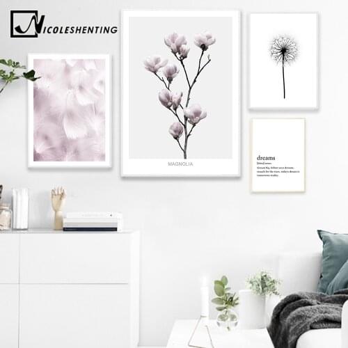 NICOLESHENTING Flower Feather Wall Art canvas Posters Prints Painting Motivational Picture Decorative Picture Nordic Decoration
