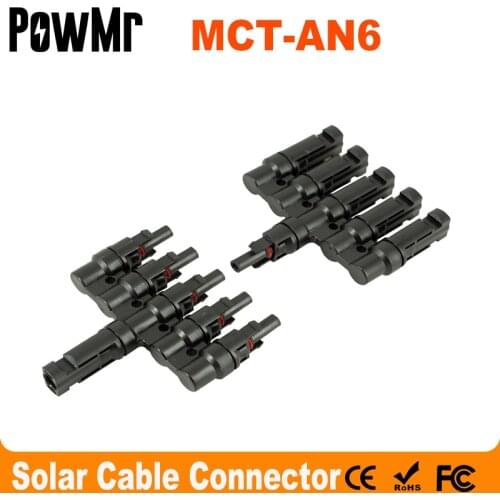 One Pair Solar 6T Connector One to Six Combiner T Branch Solar Panel Waterproof Male and Female Cable Connector TUV T-AN6