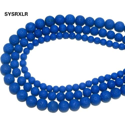 Wholesale Natural Stone Royal Blue Rock Lava Beads 6/8/10 MM Round Spacer Beads For Jewelry Making DIY Bracelet Necklace