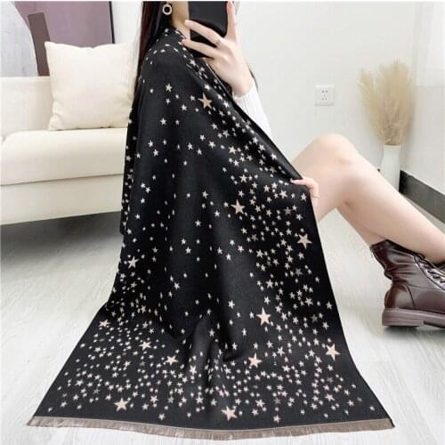 2021 New Arrival Stars Print Cashmere Scarf Winter Women Pashmina Scarves Thick Warm Blanket Shawl Wrap Double Sides Available
