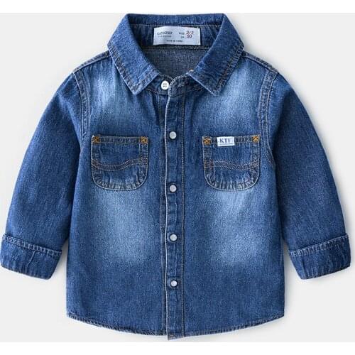 2 3 4 5 6 7 8 Years Boys Shirts Casual Cotton Tops for Boy Long Sleeves Denim Shirts Kids Clothing Spring Autumn Toddler Tees