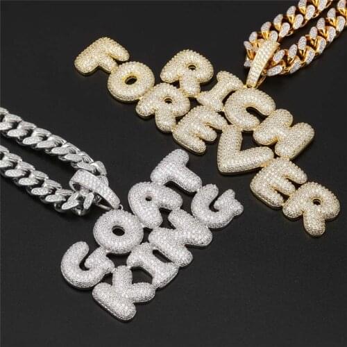 Lucky Sonny Factory Price Custom A-Z Bubble DIY Letters Necklace Alphabet Iced CZ Out Initials Hip-Hop Bling Letter Jewelry N88