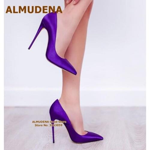 ALMUDENA Silk Cloth Fabric Shallow Wedding Pumps Pointed Toe Slip-on Dress Shoes Magnifique Party Shoes 12cm 10cm 8cm Size45