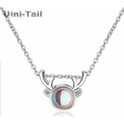Uini-Tail Hot Sale New 925 Sterling Silver Artificial Moonstone Elk Net Red Necklace Fashion Trend High Quality Jewelry ED783