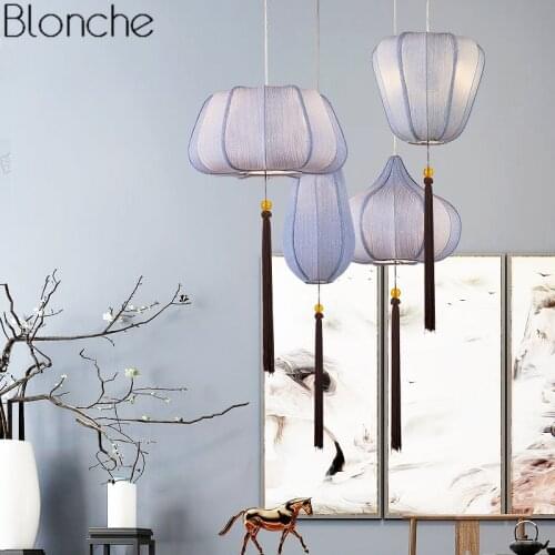 Chinese Style Vintage Pendant Lights Fabric Lantern Lamp Led Retro Hanging Light Fixtures Dining Room Restaurant Home Decor E27