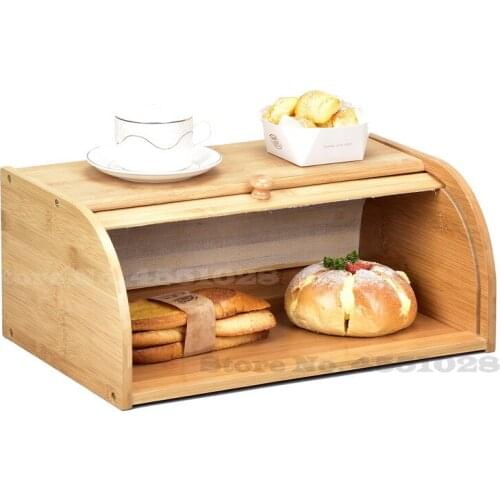 Rolling Door Bread Box Home Bamboo Single Layer Bread Snack Storage Box Dustproof Breathable Kitchen Multifunction Storage Box