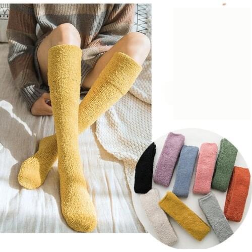 2020 Winter wear Womens long socks Adult size Coral fabric Over-the-knee socks