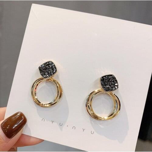 XIYANIKE 2020 Korean New Golden Earrings Square Rhombus Trendy Ring Shape Simple Multi-ring Circle Earrings For women Jewelry