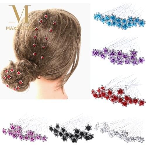 20PCS Women New Flowers Hairpin Stick Bridal Wedding Party Crystal Diamante Rose Hair Pin Clear Rhinestone Hair Clip Accessories