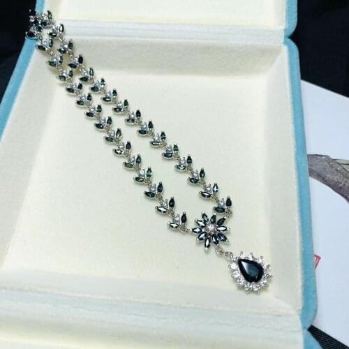 New natural sapphire necklace 925 silver womens necklace high-end atmosphere luxury design banquet party jewelry