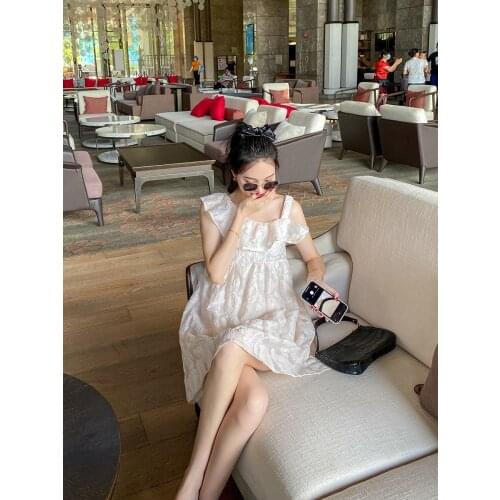 2021 new summer fashion women clothes one shoulder sleeveless ruffles white pullover Jacquard dress