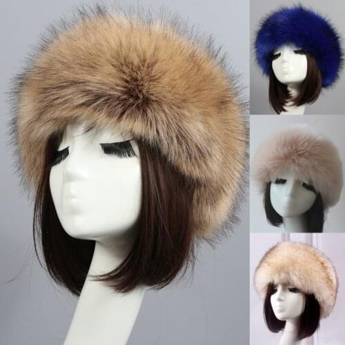Winter Elastic Earmuffs Turban Thick Furry Hairband Fluffy Russian Faux Fur Women Fur Headband Hat Outdoor Earwarmer Ski Hats