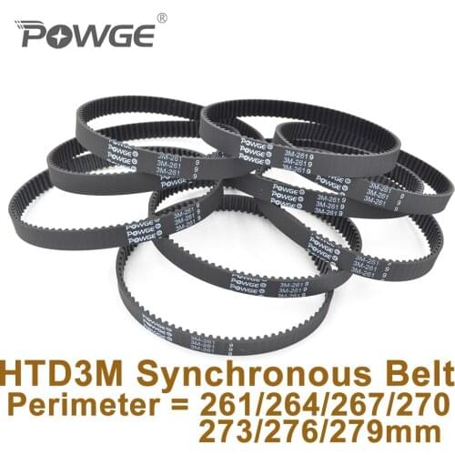 POWGE 261 3M Synchronous Belt W=6/9/15mm Teeth 87 Length 261mm HTD3M Rubber Closed-Loop Timing Belt 264-3M Fit 3M Pulley