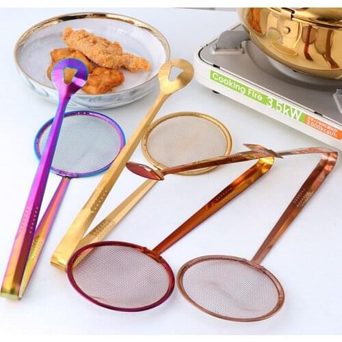 1PC Stainless Steel Fine Mesh Strainer Oil-Frying Filter Spoon Multi-functional Spoon Colander Clip Skimmer Kitchen Tool